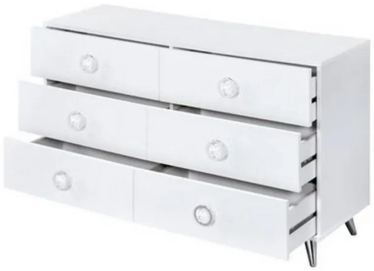 Dresser with 6 Drawers and Angled Metal Feet, White-Benzara