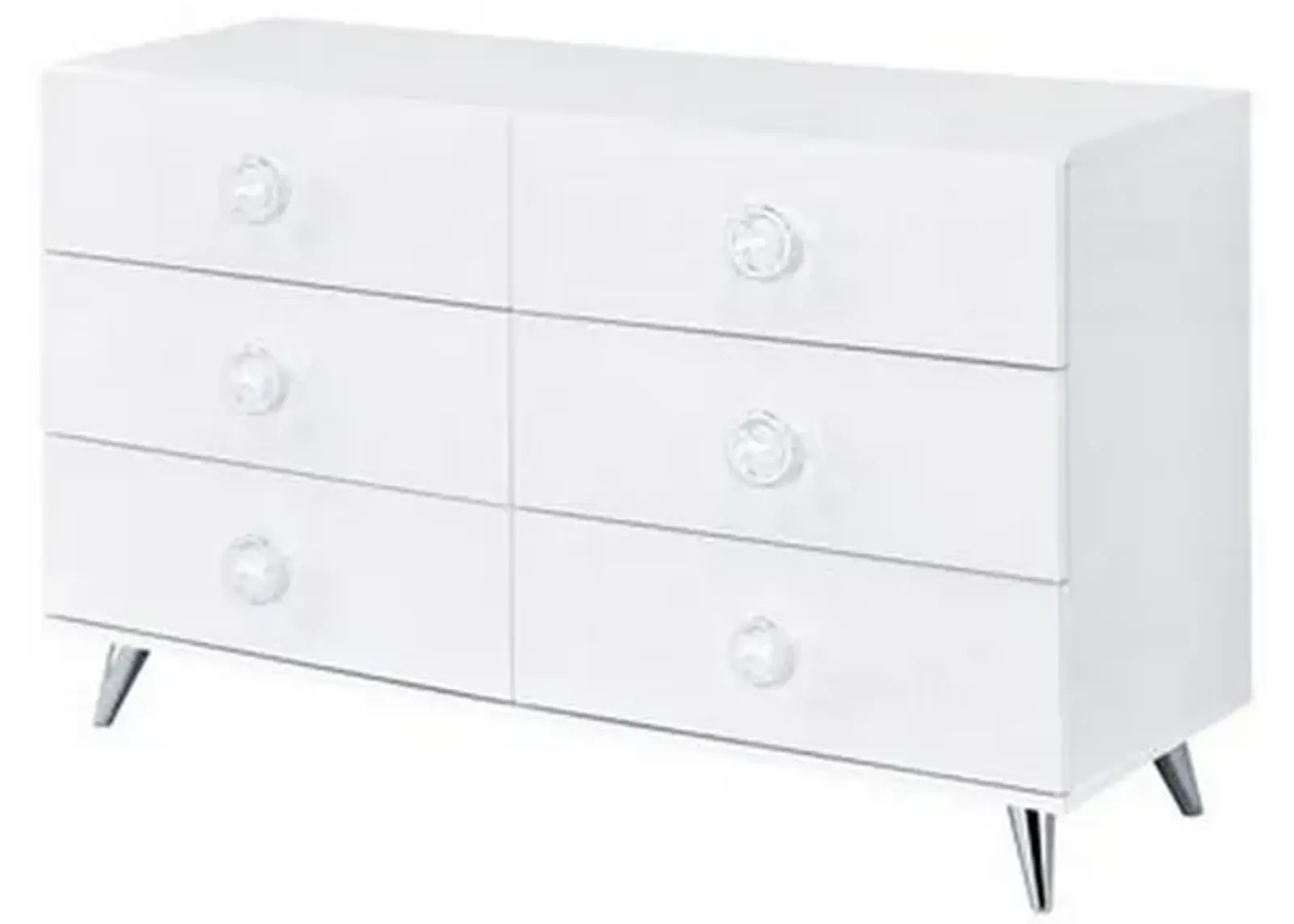 Dresser with 6 Drawers and Angled Metal Feet, White-Benzara