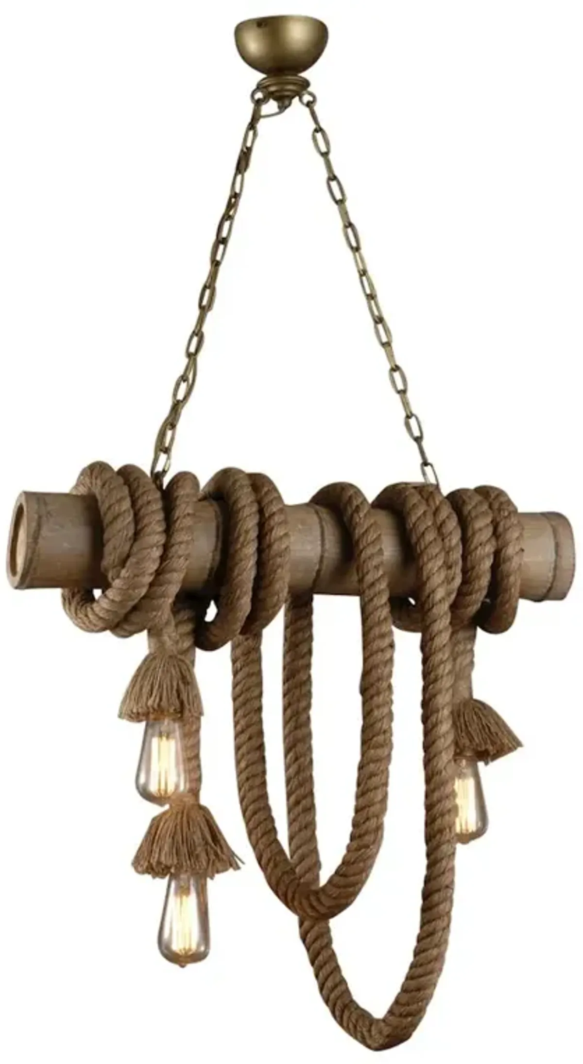 World Interiors Heritage Three Light Bamboo and Rope Pendant