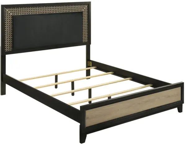 Aki Platform Queen Size Bed, Panel Design, Modern Cut Out Trim, Black Wood - Benzara