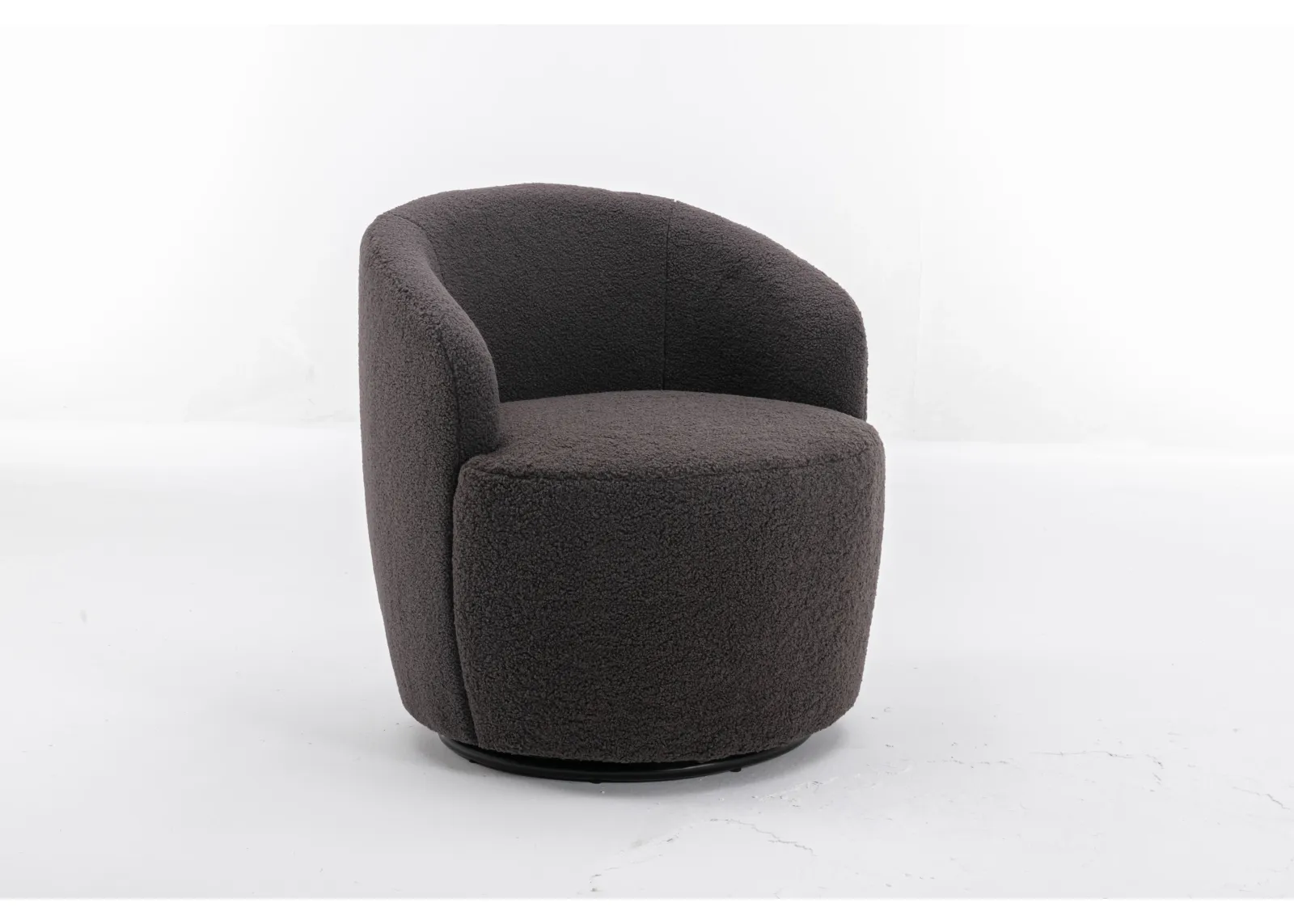 Teddy Fabric Swivel Accent Armchair Barrel Chair With Powder Coating Metal Ring, Dark