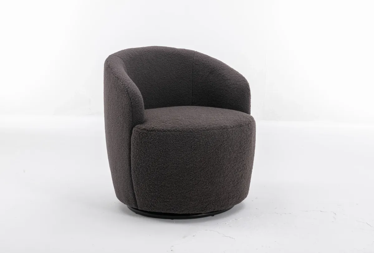 Teddy Fabric Swivel Accent Armchair Barrel Chair With Powder Coating Metal Ring, Dark