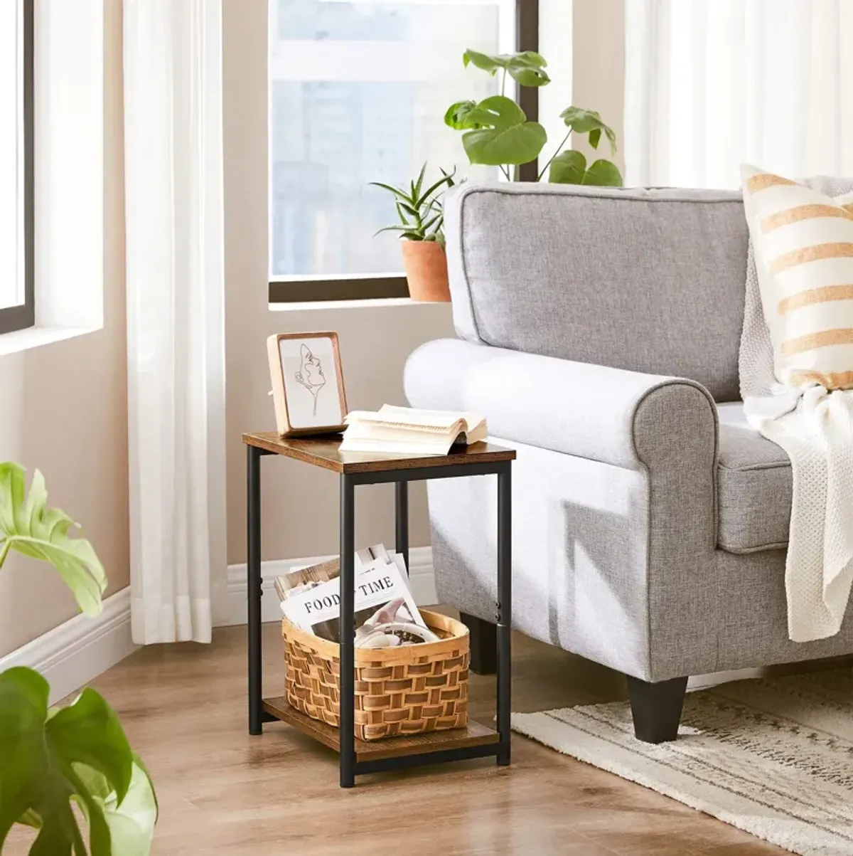 End Table with Storage Shelf - Stylish Side Table for Organized Living Spaces
