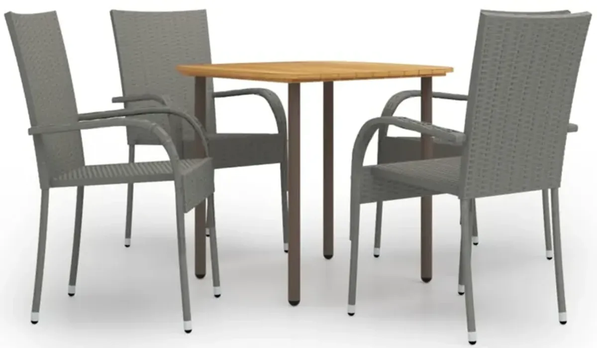 vidaXL 5 Piece Garden Dining Set Poly Rattan Gray