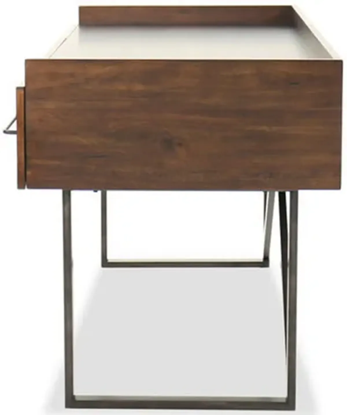 Three Drawers Wooden Desk with Tubular Metal Base and Bar Handles, Brown and Black-Benzara