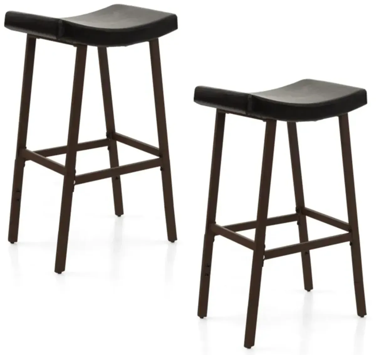 Hivvago Bar Stools Set of 2 with PU Leather Upholstered Saddle Seat and Footrest