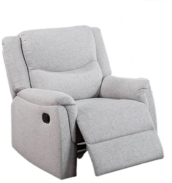 Ammy Manual Recliner Chair, Pillow Arms, Solid Wood, White Faux Burlap - Benzara