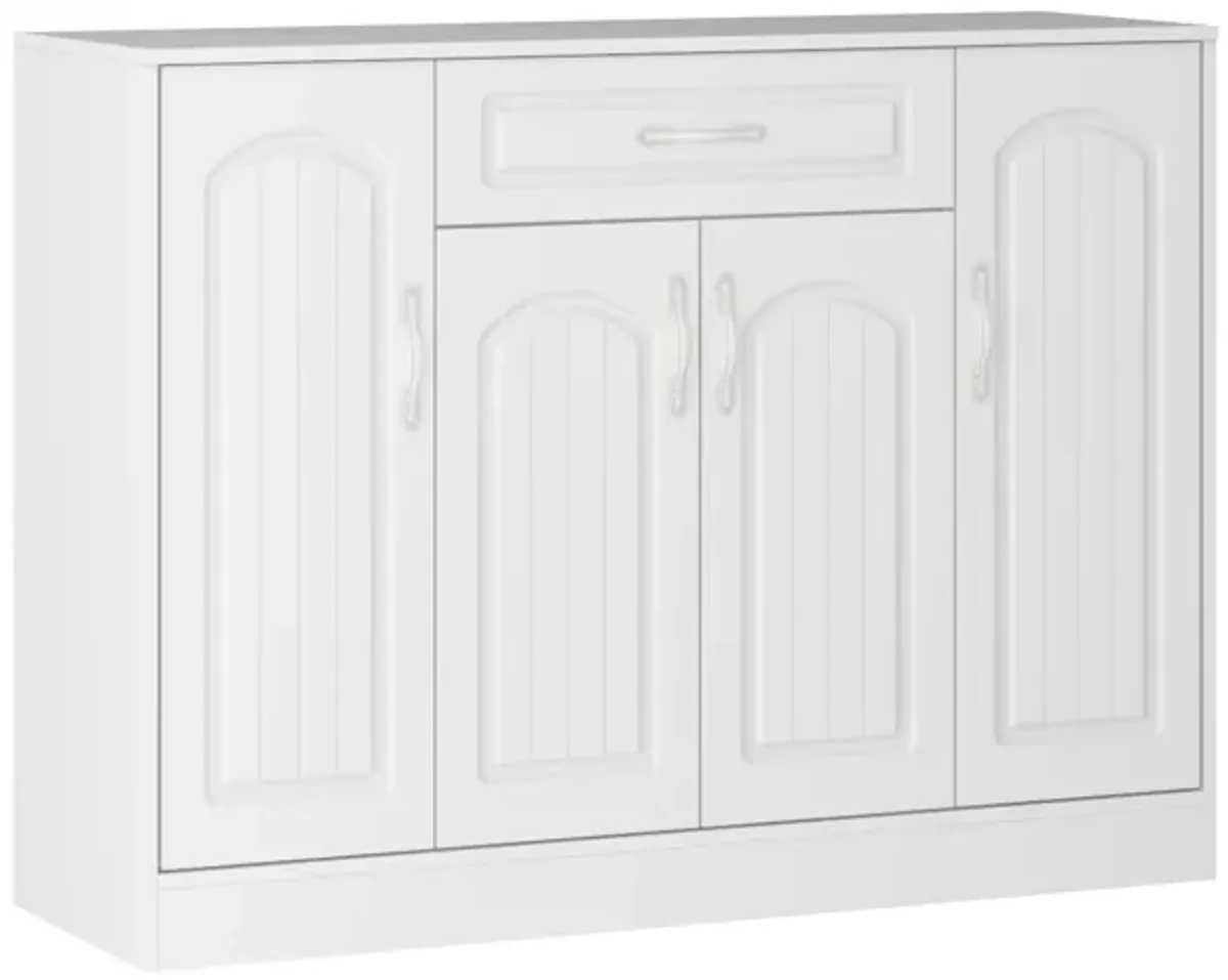 35.4 in. H x 47.3 in. W White Wooden Shoe Storage Cabinet, Console Table with 6 Shelves and 2 Drawer