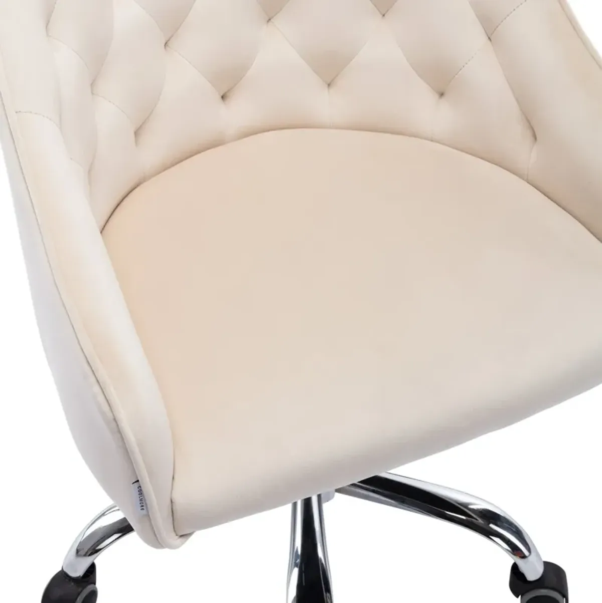 Office Chair with Padded Swivel Seat and Tufted Design, Beige - Benzara