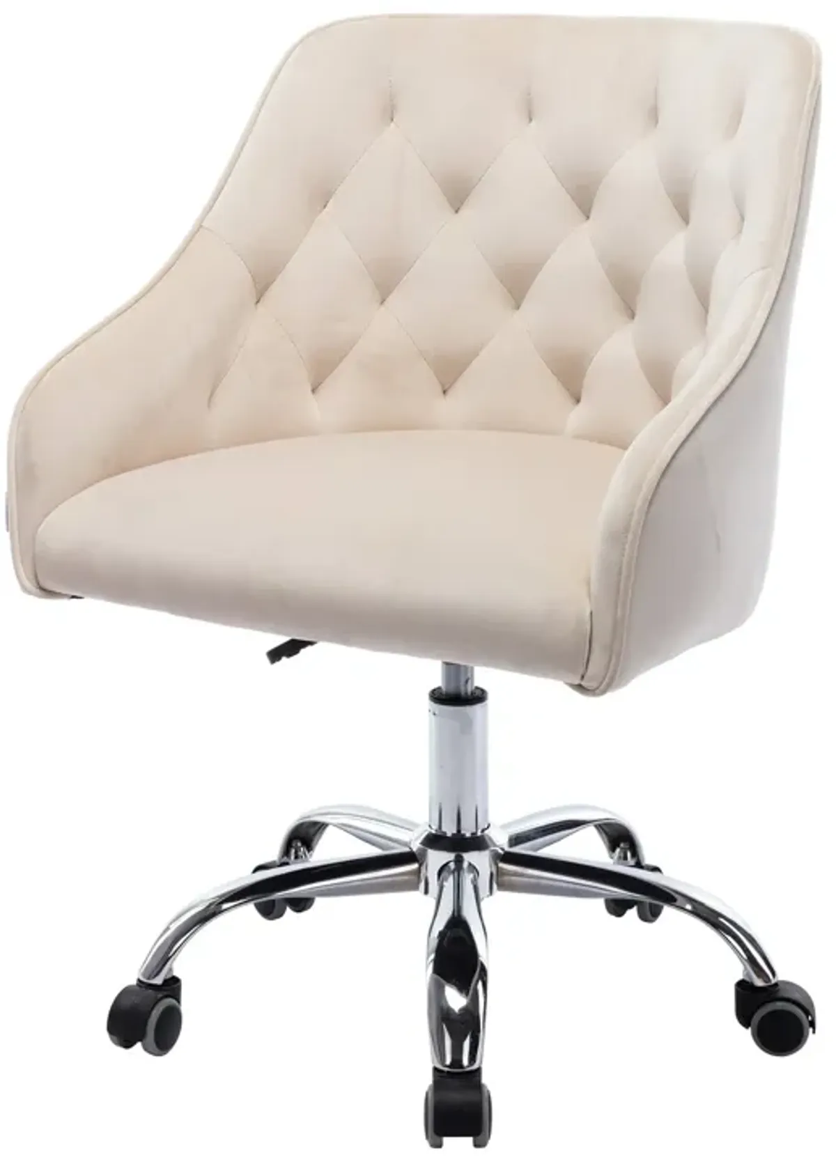 Office Chair with Padded Swivel Seat and Tufted Design, Beige - Benzara