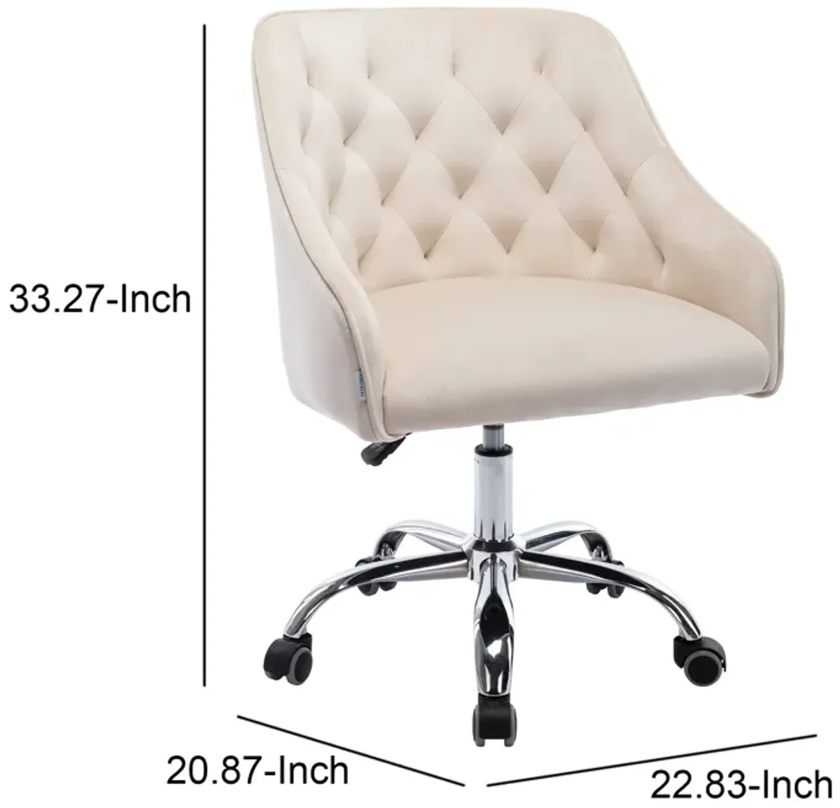 Office Chair with Padded Swivel Seat and Tufted Design, Beige - Benzara