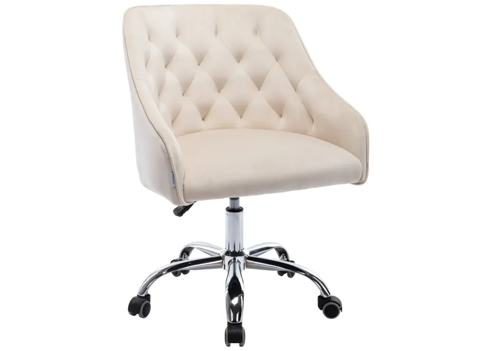 Office Chair with Padded Swivel Seat and Tufted Design, Beige - Benzara