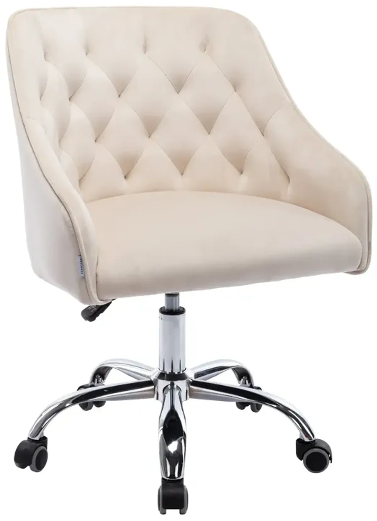 Office Chair with Padded Swivel Seat and Tufted Design, Beige - Benzara