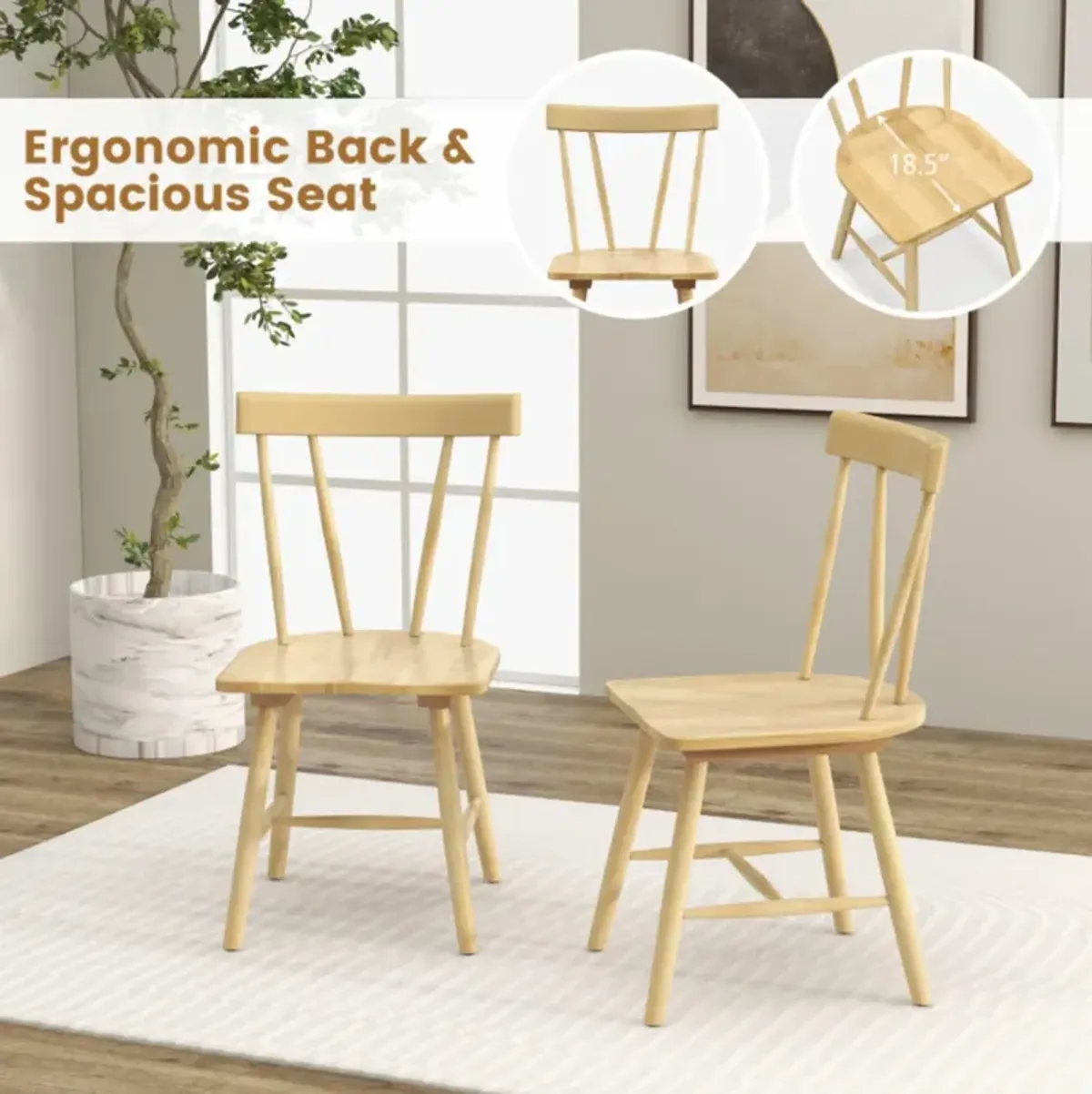 Hivvago Windsor Style Armless Chairs with Solid Rubber Wood Frame