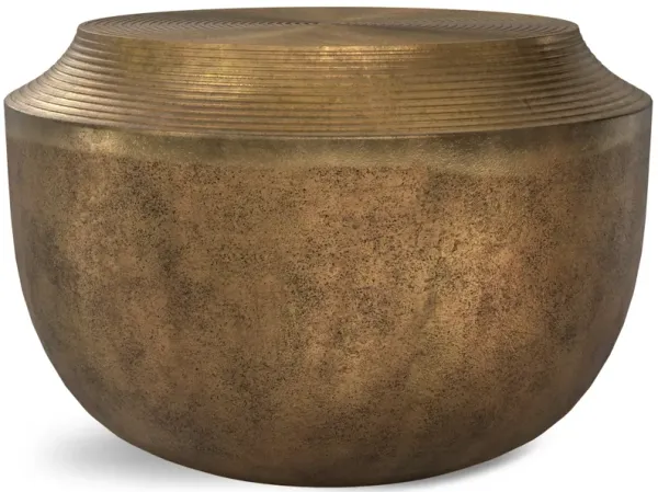 Timmons 21 inch Wide Round Contemporary Cast Aluminum Coffee Table in Antique Brass, Fully Assembled