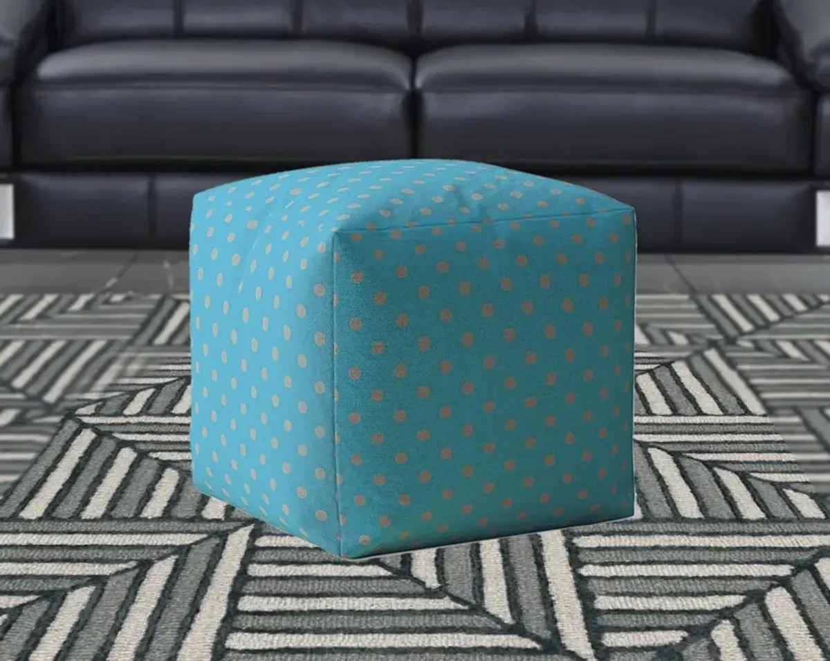 Homezia 17" Blue And Grey Cotton Polka Dots Pouf Ottoman