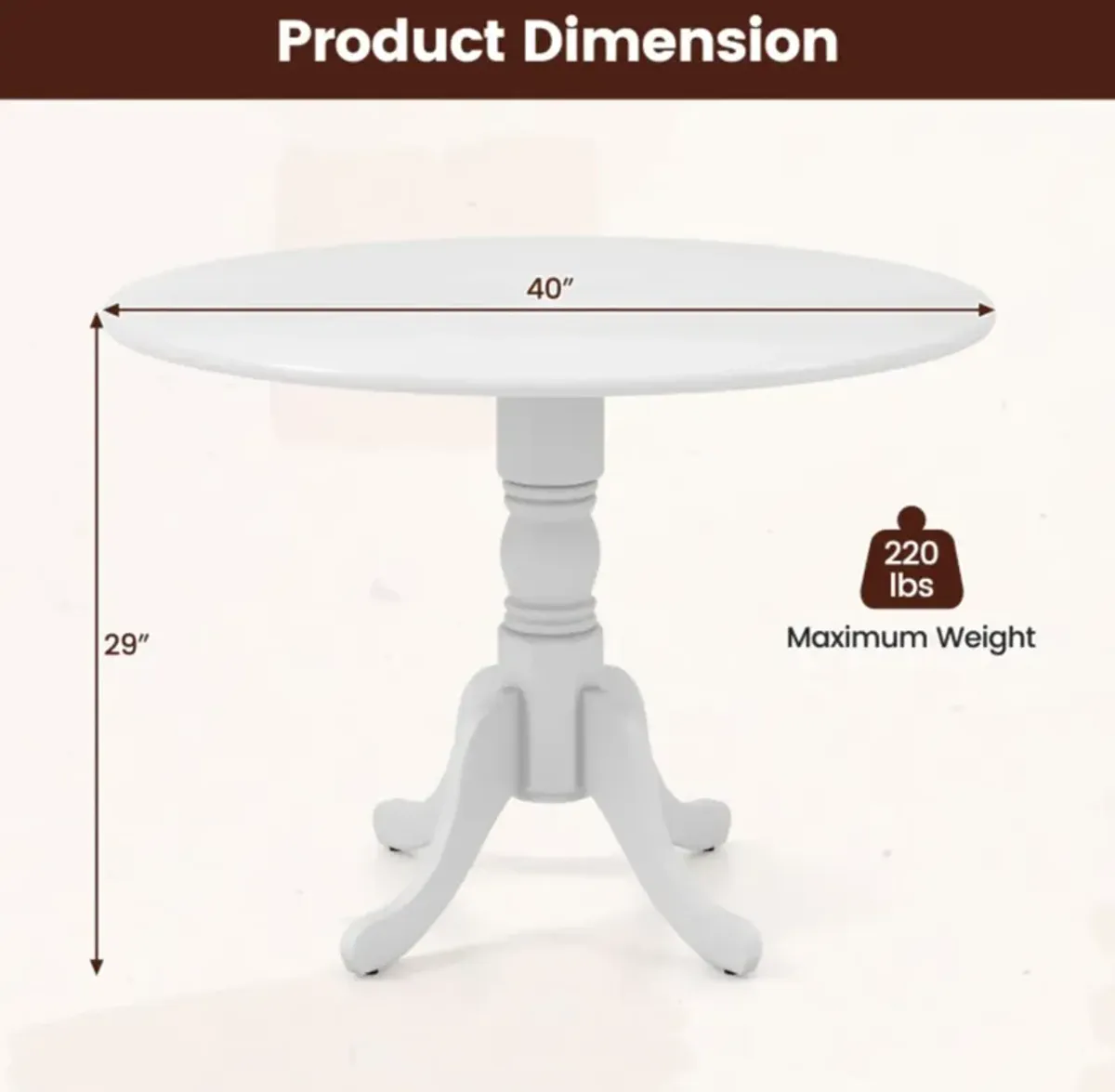 Hivvago Wooden Dining Table with Round Tabletop and Curved Trestle Legs