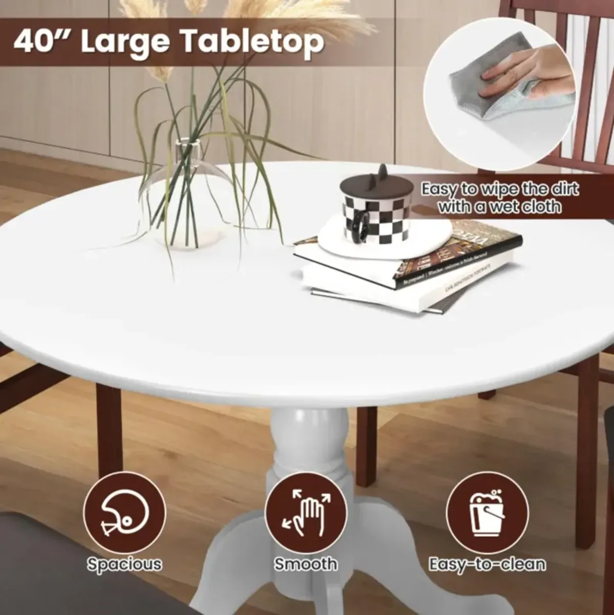 Hivvago Wooden Dining Table with Round Tabletop and Curved Trestle Legs