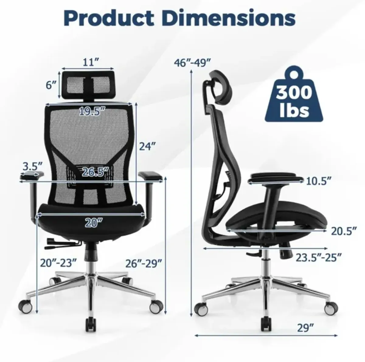 Hivvago High-Back Mesh Executive Chair with Sliding Seat and Adjustable Lumbar Support