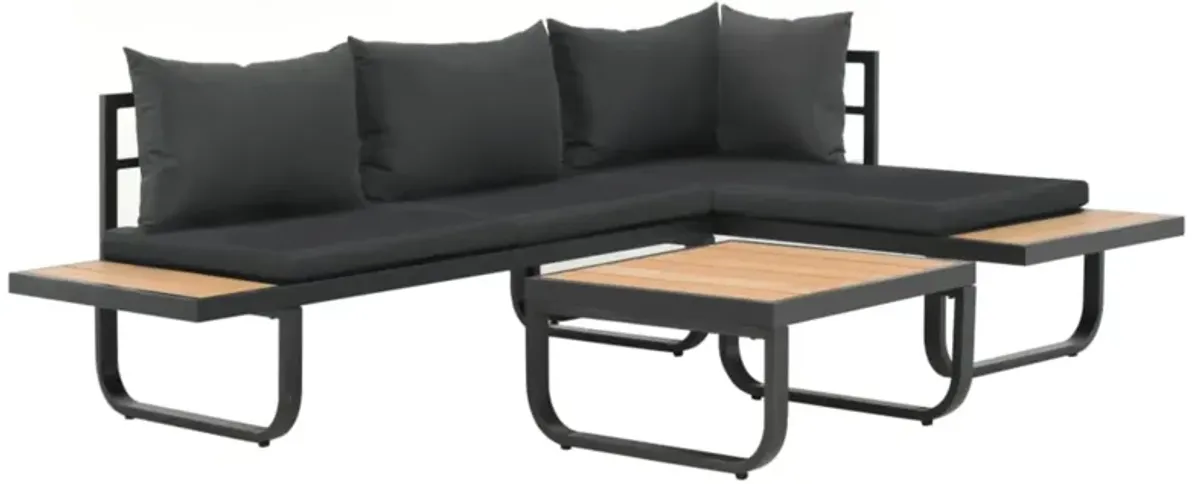 vidaXL 2 Piece Garden Corner Sofa Set with Cushions Aluminium WPC