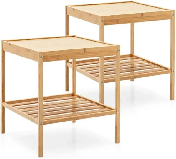 Hivvago 2 Pieces 2 Tiers Bamboo Nightstand for Living Room Bedroom