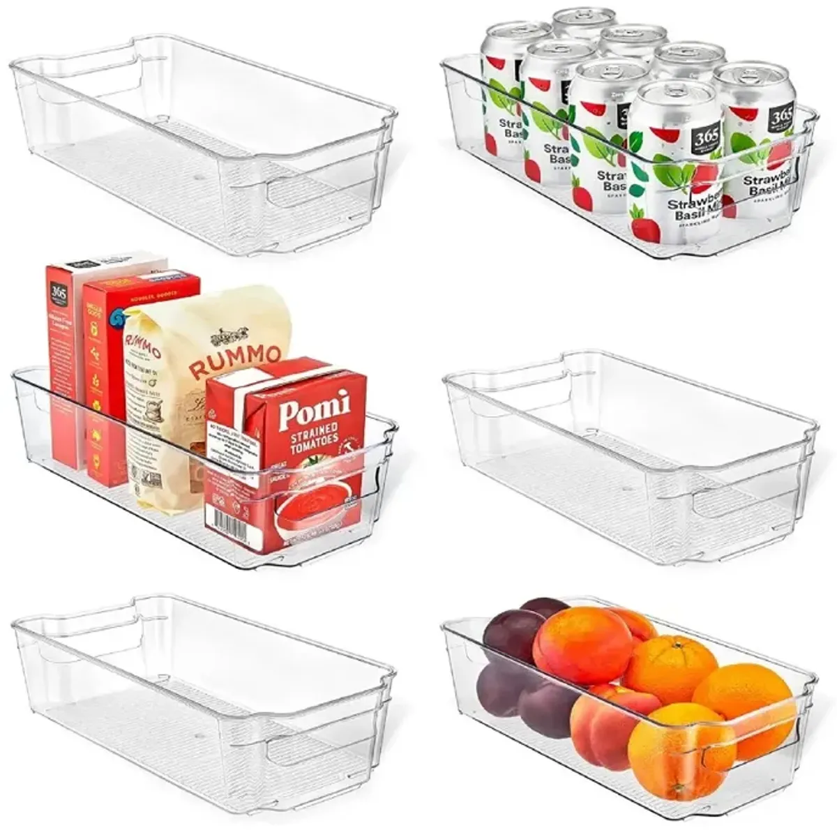 Lifemaster Multi-Purpose Refrigerator Bins - 6 Pieces Usable And Stackable Design Fridge Bin Organizer With Easy Grip Handles - Clear