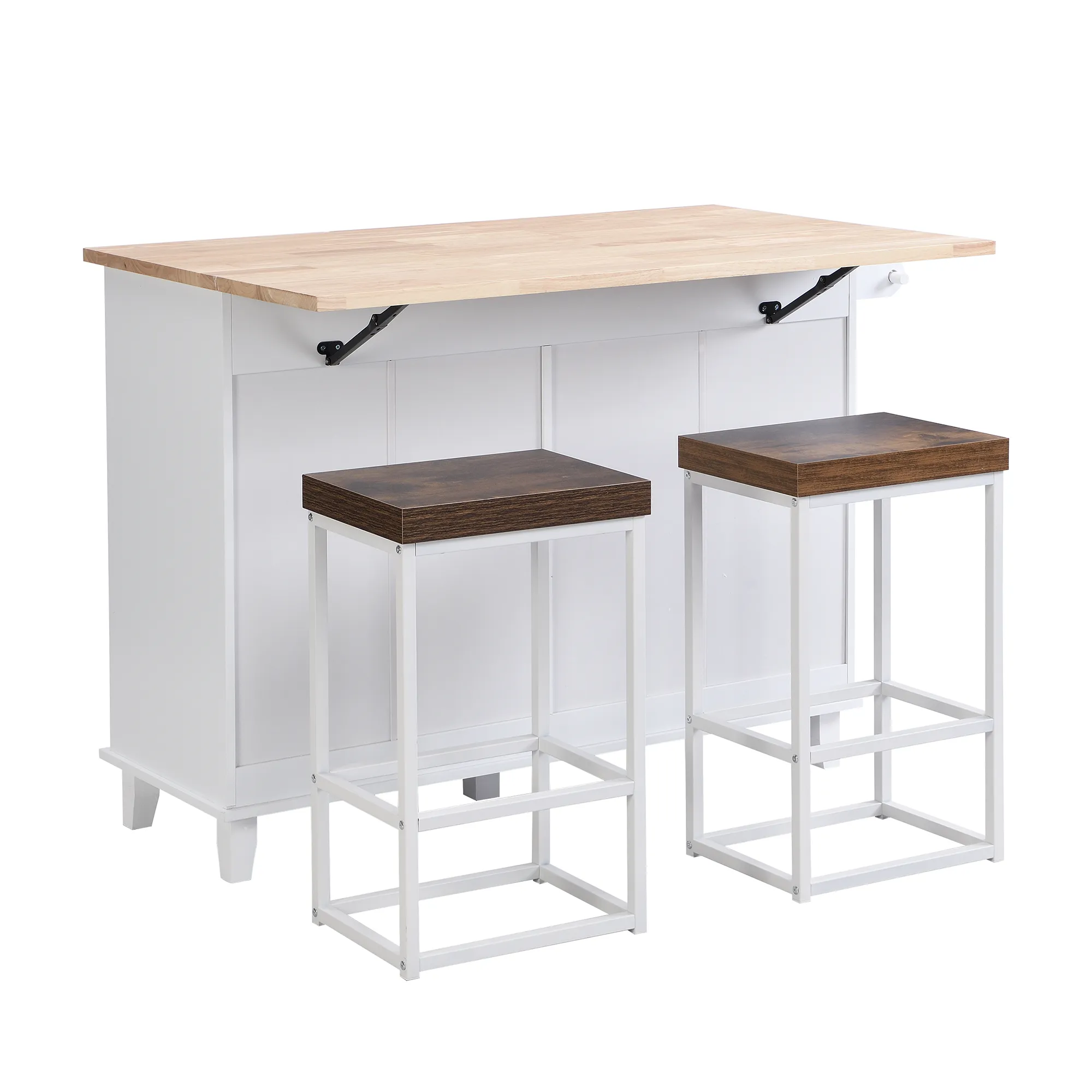 Farmhouse Kitchen Island Set with 2 Stools