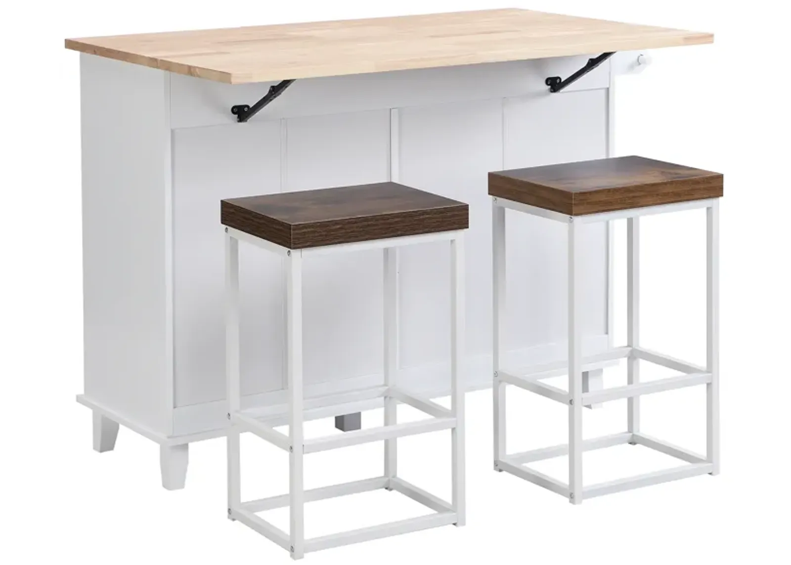 Farmhouse Kitchen Island Set with 2 Stools