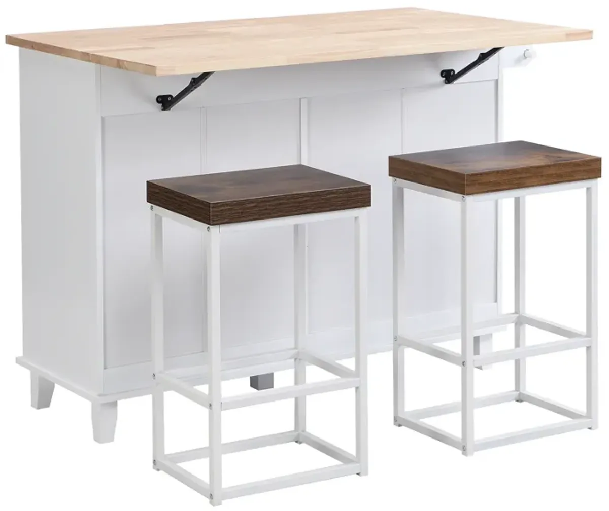 Farmhouse Kitchen Island Set with 2 Stools