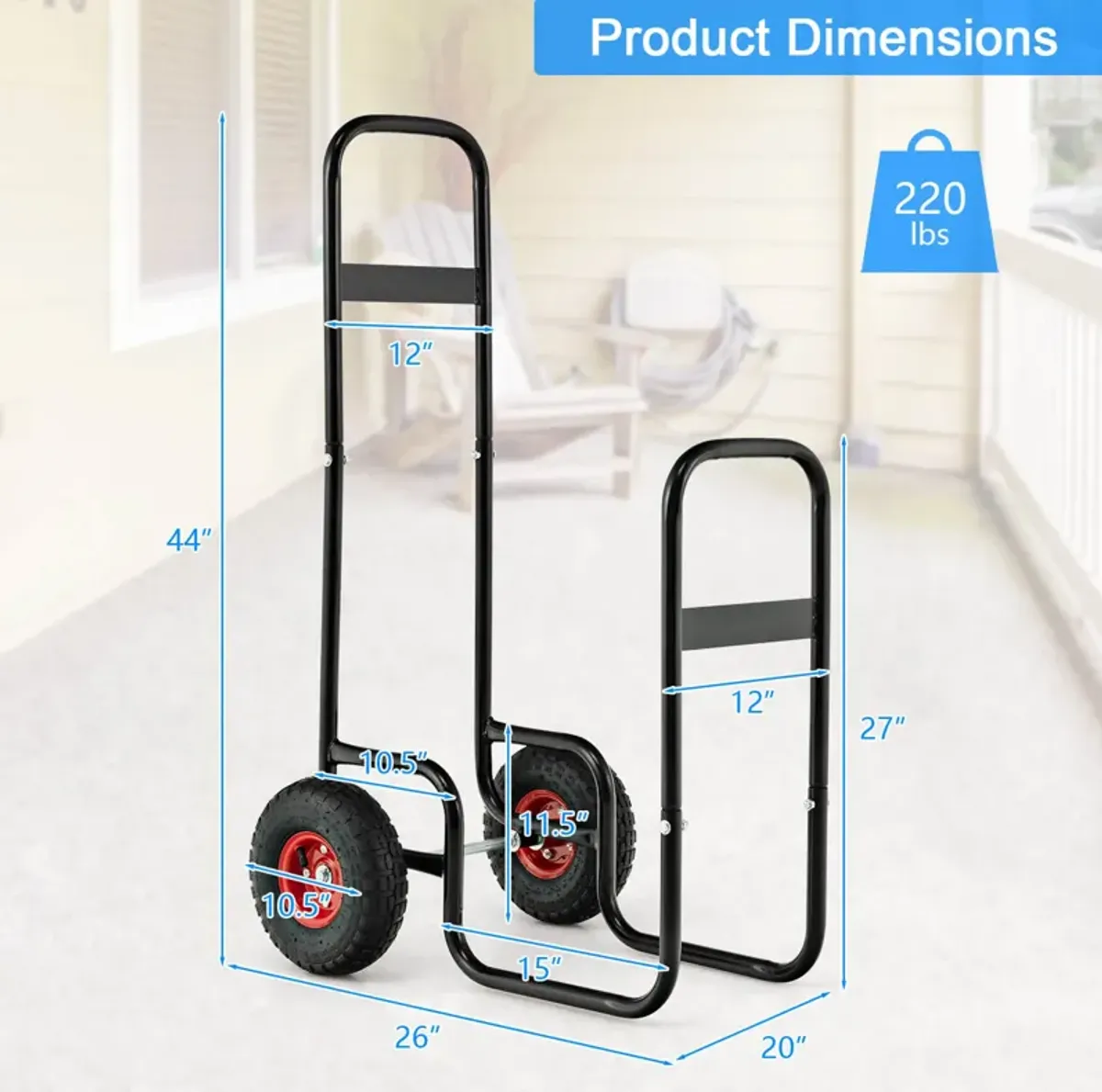 Firewood Log Cart Carrier with Wear-Resistant and Shockproof Rubber Wheels