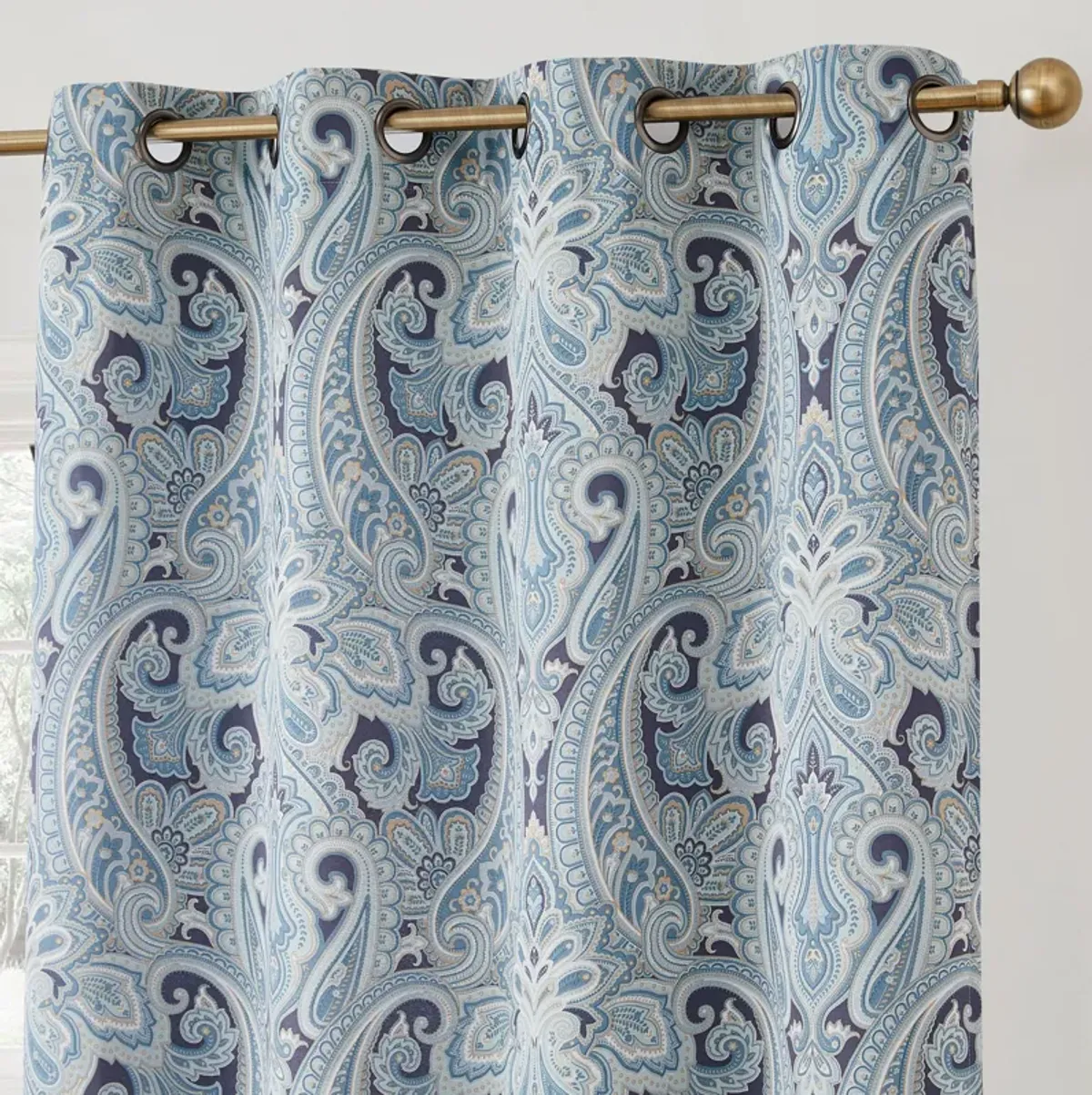 THD France Paisley Print Damask Thermal Insulated Energy Efficient Room Darkening Grommet Top Window Curtain Panels - Pair