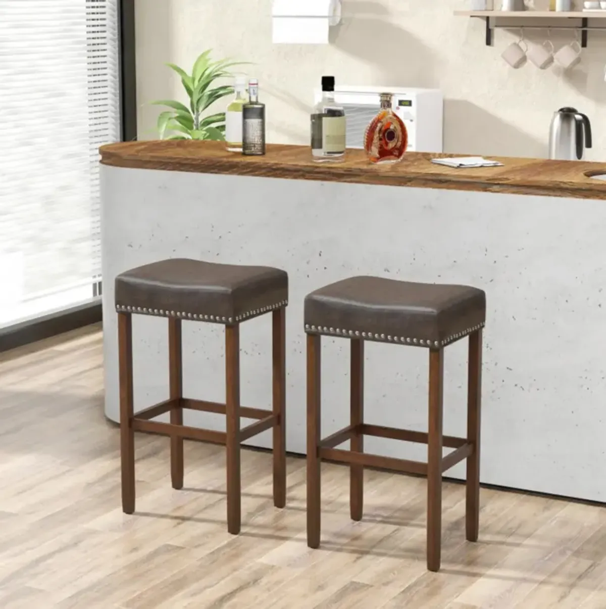 Hivvago Upholstered Bar Stools Set of 2 with Footrests for Counter