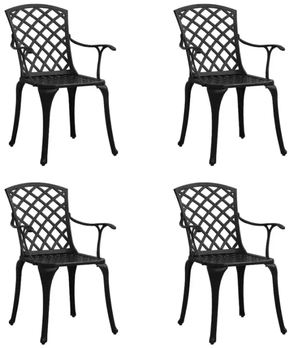 Garden Chair Set of 4 Black Cast Aluminum Standard Ergonomic