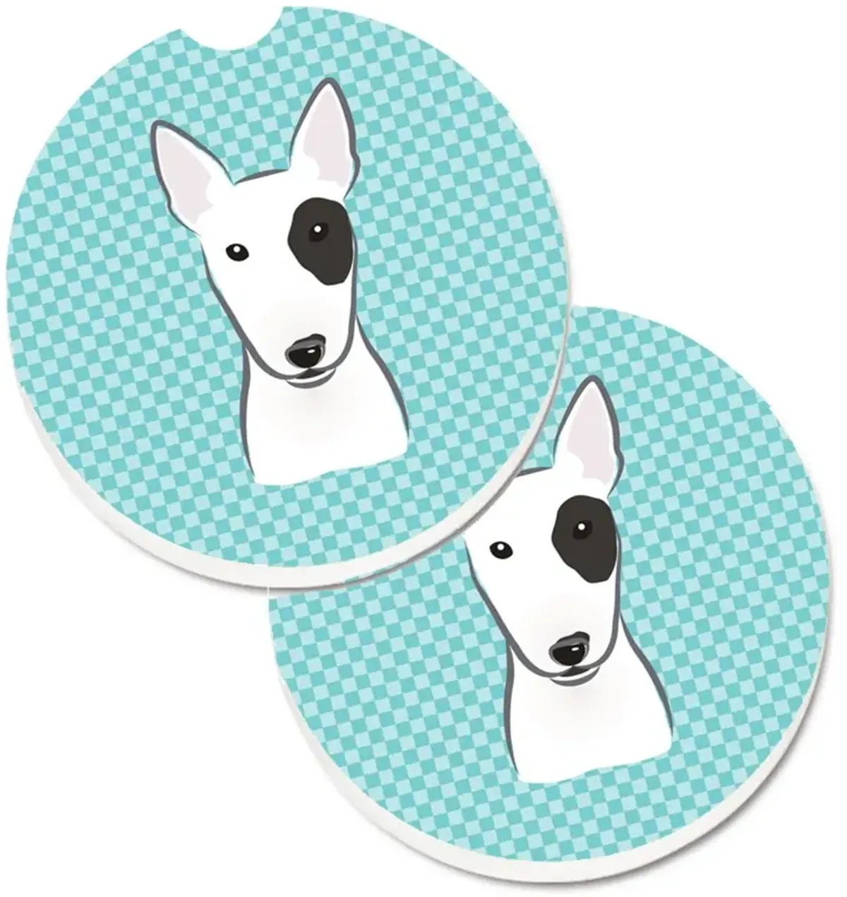Caroline's Treasures Checkerboard Blue Bull Terrier Set of 2 Cup Holder Car Coasters BB1147CARC, 2.56, Multicolor