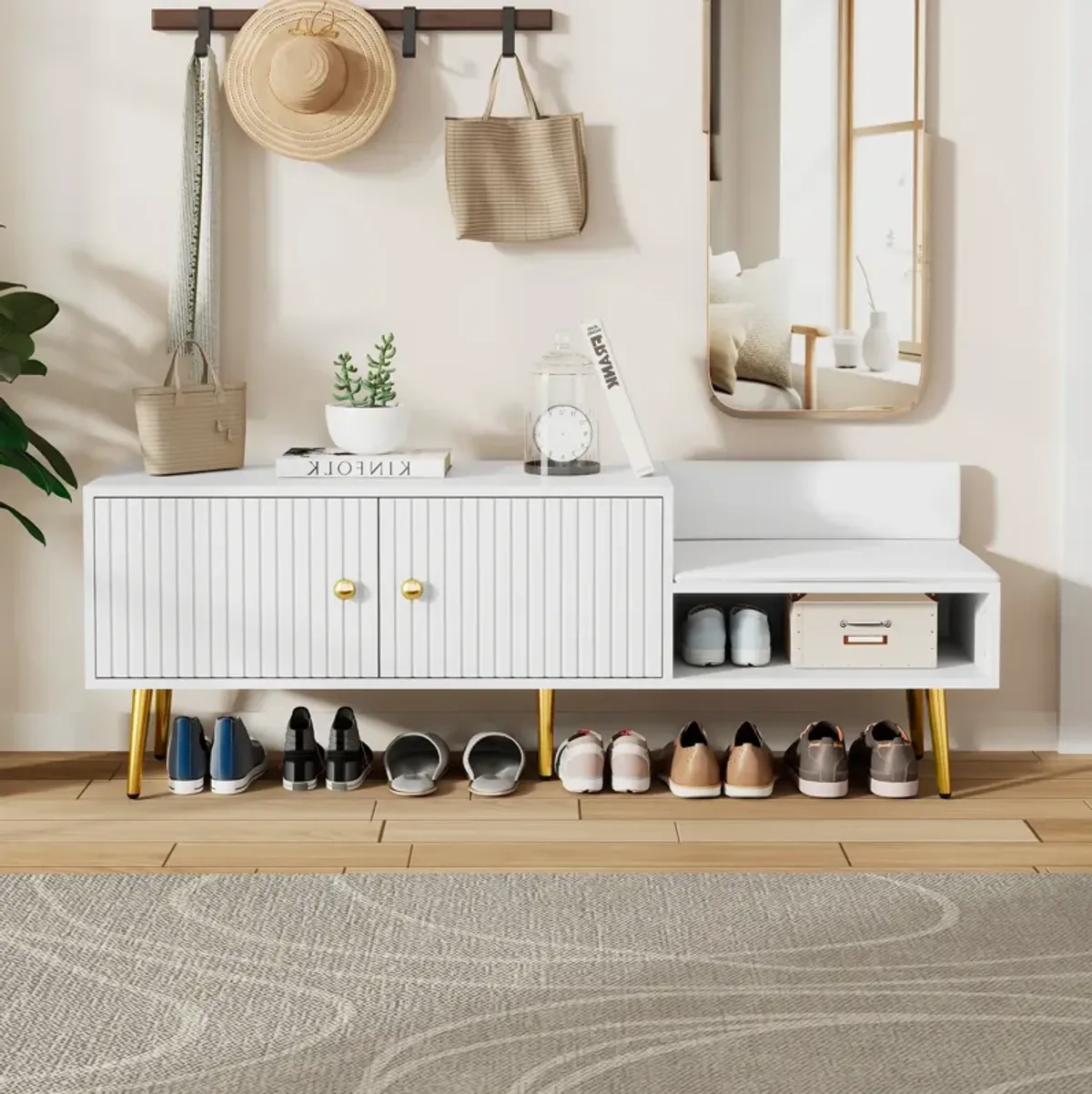 Modern Shoe Storage Bench Cabinet