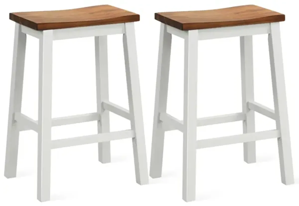 Set of 2 Saddle Bar Stools with Footrests 24.5-Inch Height for Kitchen Island