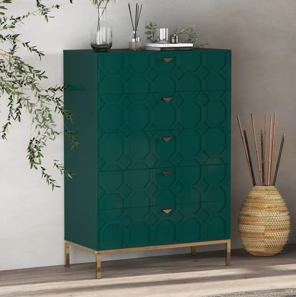 49.2 in. H Freestanding Storage Cabinet Green 5 Drawer Accent Cabinet