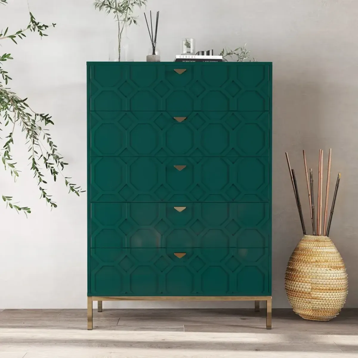 49.2 in. H Freestanding Storage Cabinet Green 5 Drawer Accent Cabinet