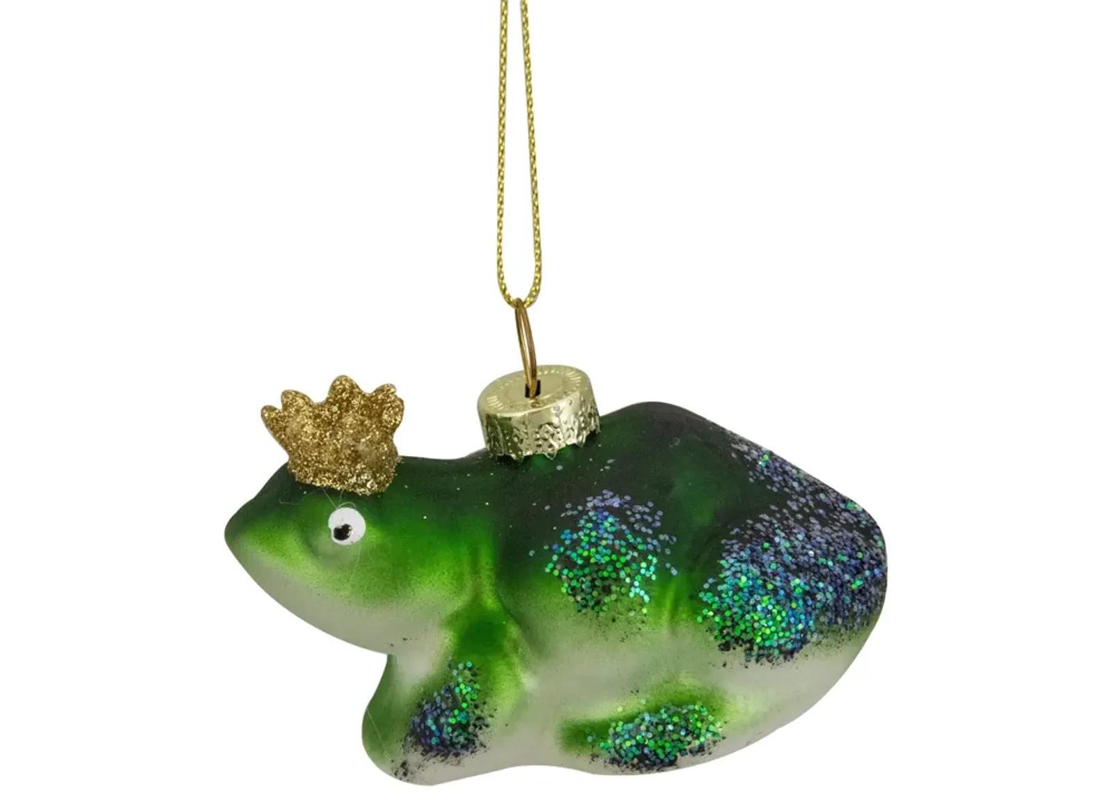 3" Green and White Prince Frog in a Gold Crown Glass Christmas Ornament