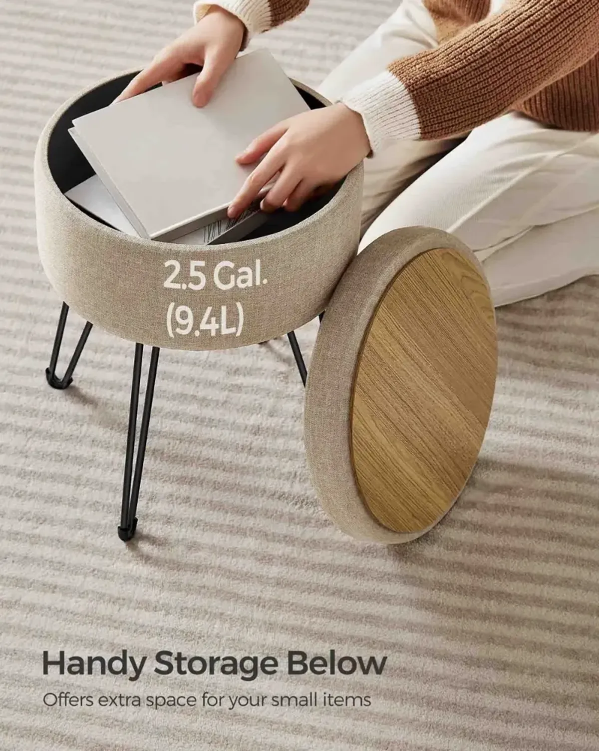 Compact Vanity Stool with Hidden Storage for Bedroom or Bathroom