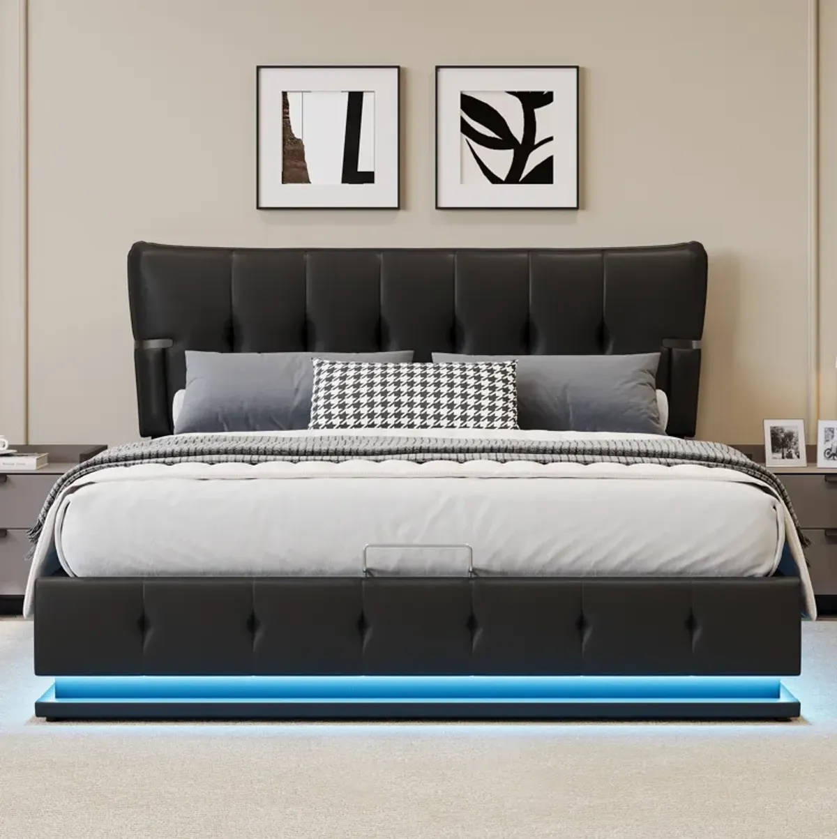 Merax Hydraulic Storage PU Platform Bed