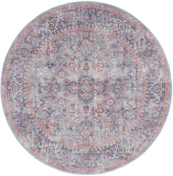 Machine Washable Series 1 SR104 Blue/Multicolor 5'3" x Round Rug