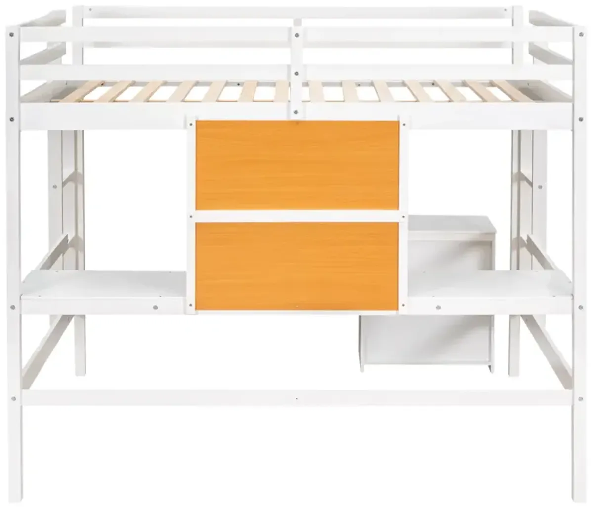 Twin Size Loft Bed With Desk And Writing Board, Wooden Loft Bed With Desk & 2 Drawers Cabinet