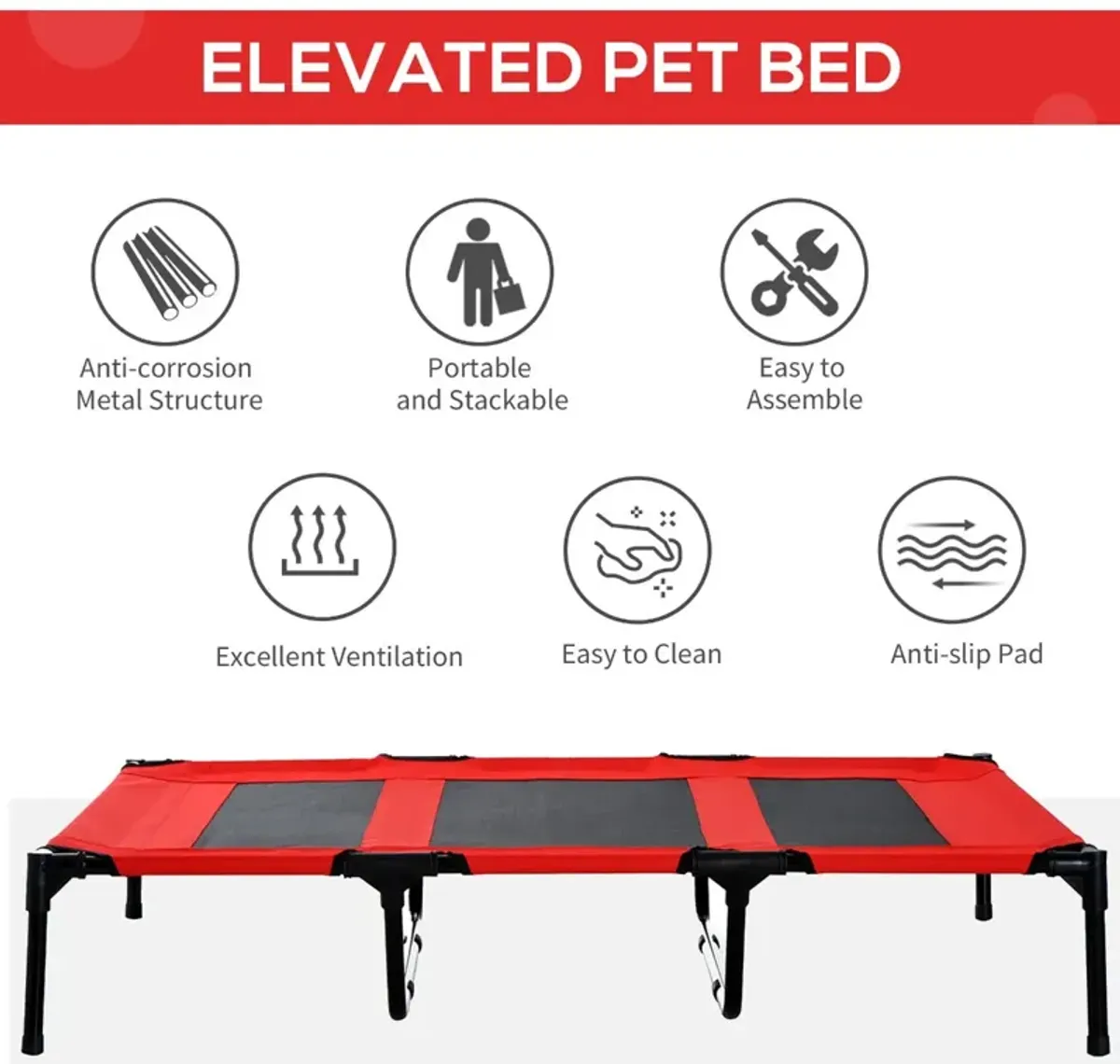 Sturdy Pet Lounger: 48"x46" Red Folding Elevated Dog Cot