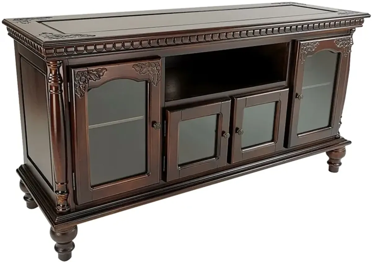 TV Stand with 4 Glass Doors and Turnip Feet, Brown-Benzara