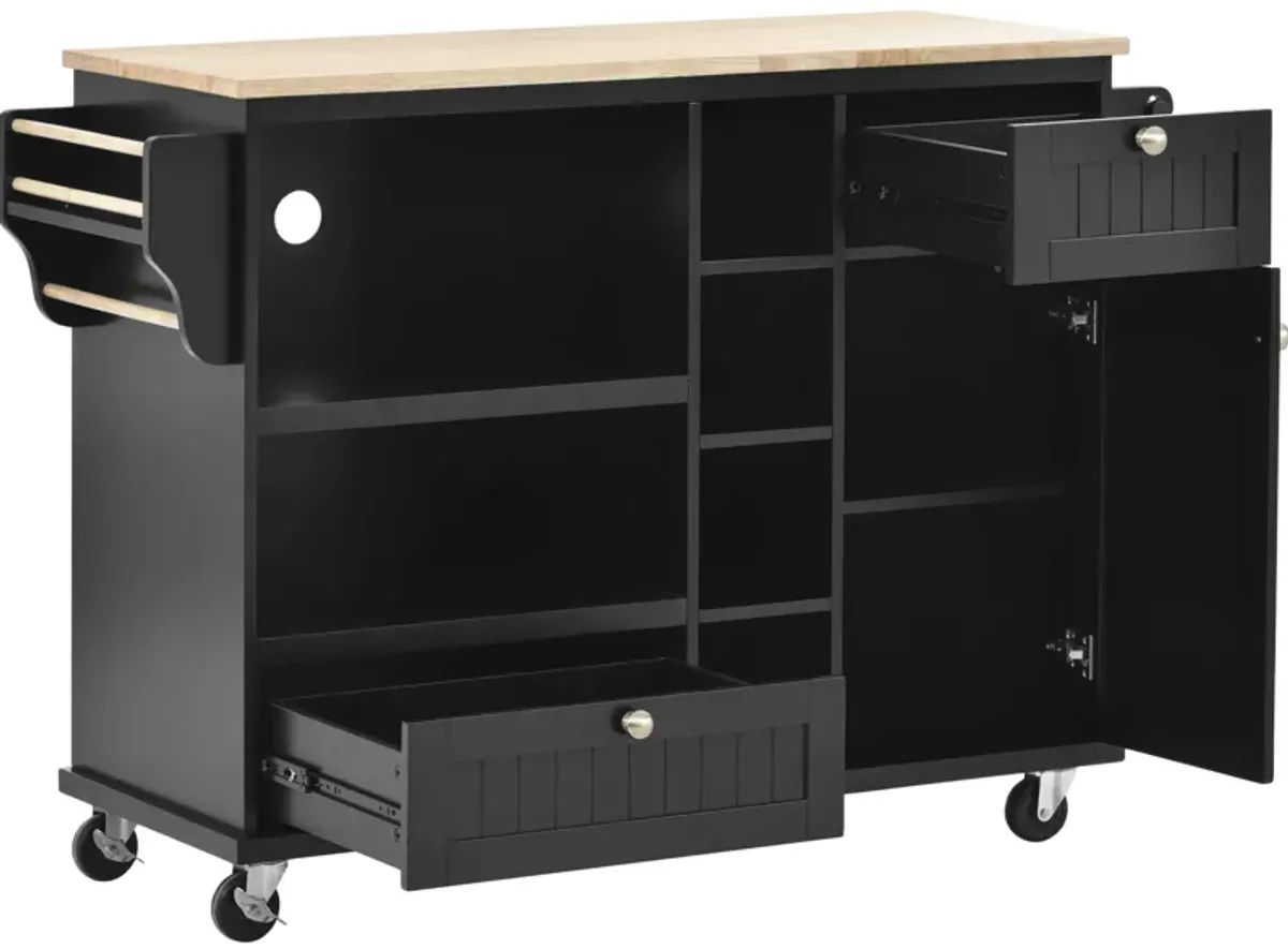 Merax Kitchen Island Cart with Storage Cabinet and Two Locking Wheels,Solid wood desktop