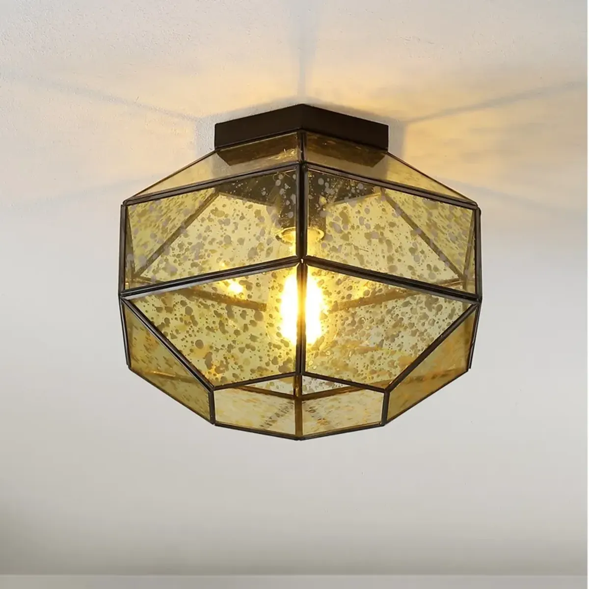 Evelyn 1-Light Vintage Farmhouse Iron/Glass LED Flush Mount