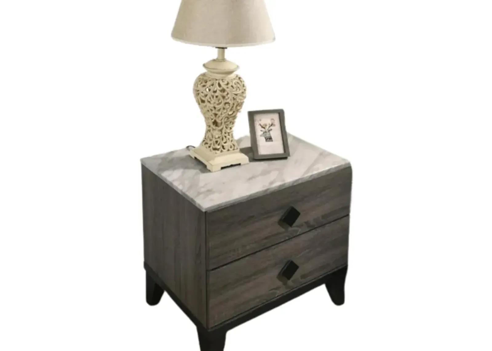 Madelyn night stand in Rustic Gray Walnut and Faux Marble Top