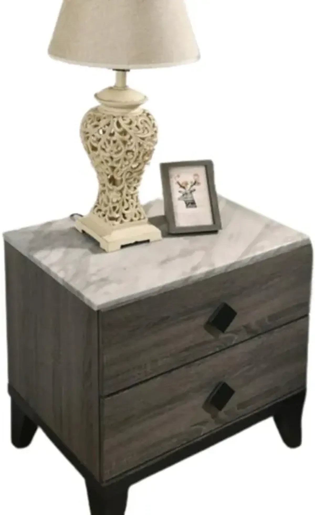 Madelyn night stand in Rustic Gray Walnut and Faux Marble Top