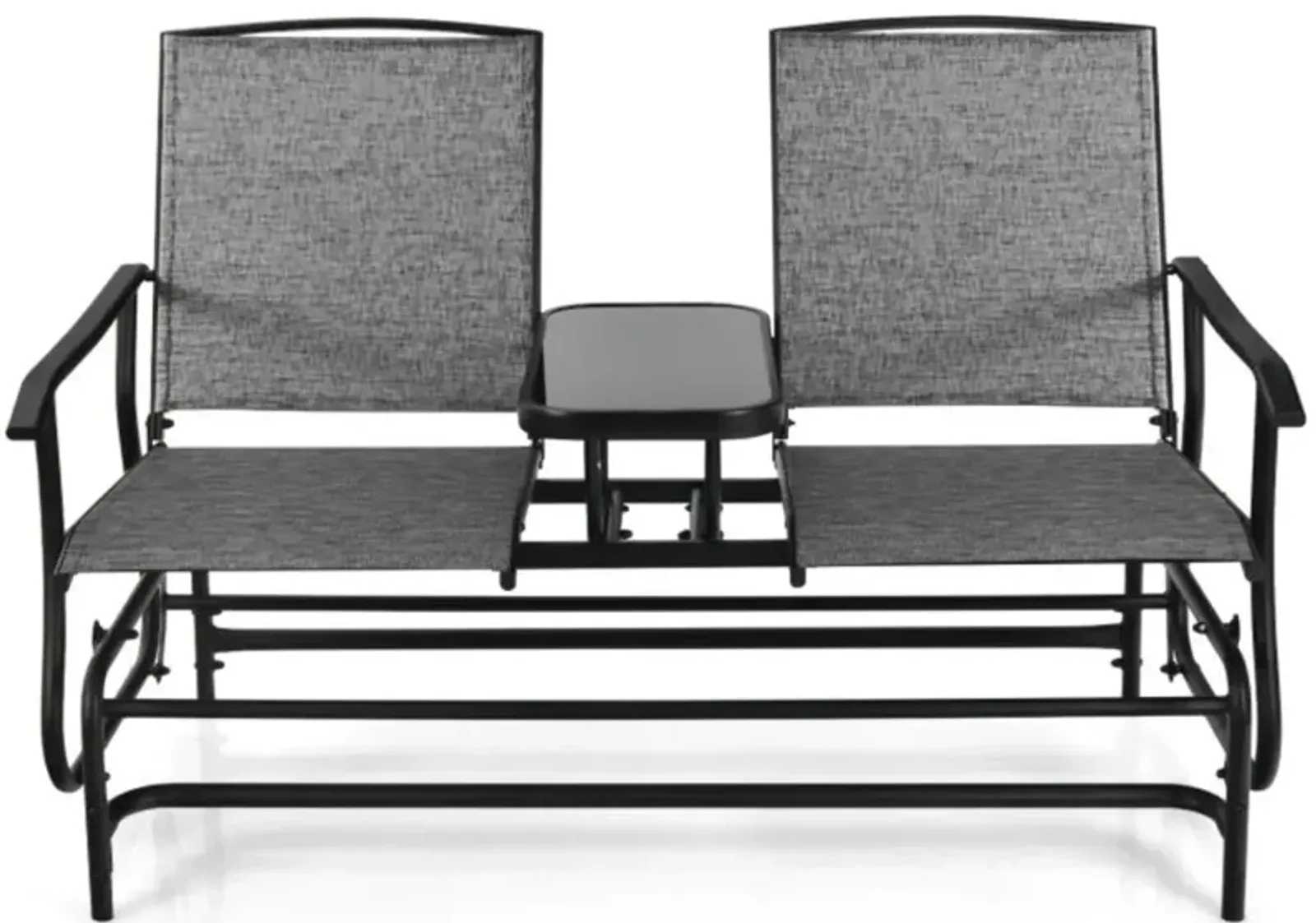 Hivvago 2-Person Double Rocking Loveseat with Mesh Fabric and Center Tempered Glass Table